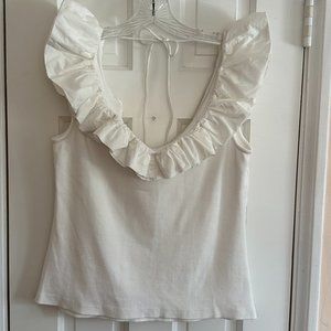 Maeve for Anthropologie White Ruffle Trim V-neck Tank